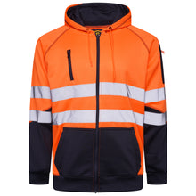 Load image into Gallery viewer, High Vis 3 Pockets 5 thread Zipper Hoodies - Orange/Navy