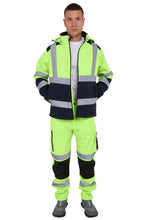 Load image into Gallery viewer, High Vis Softshell waterproof Jacket Yellow/Navy Av-40