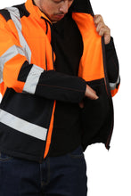 Load image into Gallery viewer, High Vis Softshell waterproof Jacket Removable Hood