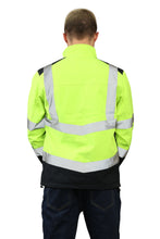 Load image into Gallery viewer, High Vis Softshell waterproof Jacket Yellow/Navy Removable hood