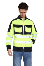 Load image into Gallery viewer, High Vis 4 Pockets Stand Collar Zipper Hoodie - Yellow/Navy