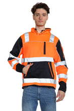 Load image into Gallery viewer, High Vis 4 Pockets Pullover Hoodie - Orange/Navy