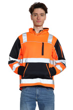 Load image into Gallery viewer, High Vis 4 Pockets Pullover Hoodie - Orange/Navy