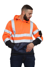 Load image into Gallery viewer, Aviator London Hi Vis Hoodie High Vis 3 Flap Pockets Pullover Hoodie - Orange/Navy
