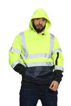 Load image into Gallery viewer, Aviator London Hi Vis Hoodie High Vis 3 Flap Pockets Pullover Hoodies - Yellow/Navy