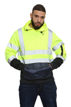 Load image into Gallery viewer, Aviator London Hi Vis Hoodie High Vis 3 Flap Pockets Pullover Hoodies - Yellow/Navy