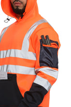 Load image into Gallery viewer, Aviator London Hi Vis Hoodie High Vis 3 Zip Pockets Pullover Hoodies - Orange/Navy