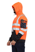 Load image into Gallery viewer, Aviator London Hi Vis Hoodie High Vis 3 Zip Pockets Pullover Hoodies - Orange/Navy