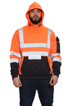 Load image into Gallery viewer, Aviator London Hi Vis Hoodie High Vis 3 Zip Pockets Pullover Hoodies - Orange/Navy