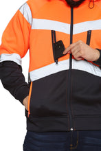 Load image into Gallery viewer, Aviator Work Wear High Vis EN ISO 20471 Class 3 - Orange/Navy 4 Pockets Zipper Hoodie