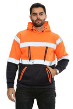 Load image into Gallery viewer, Aviator Work Wear High Vis EN ISO 20471 Class 3 - Orange/Navy 6 Pockets Pullover Hoodie