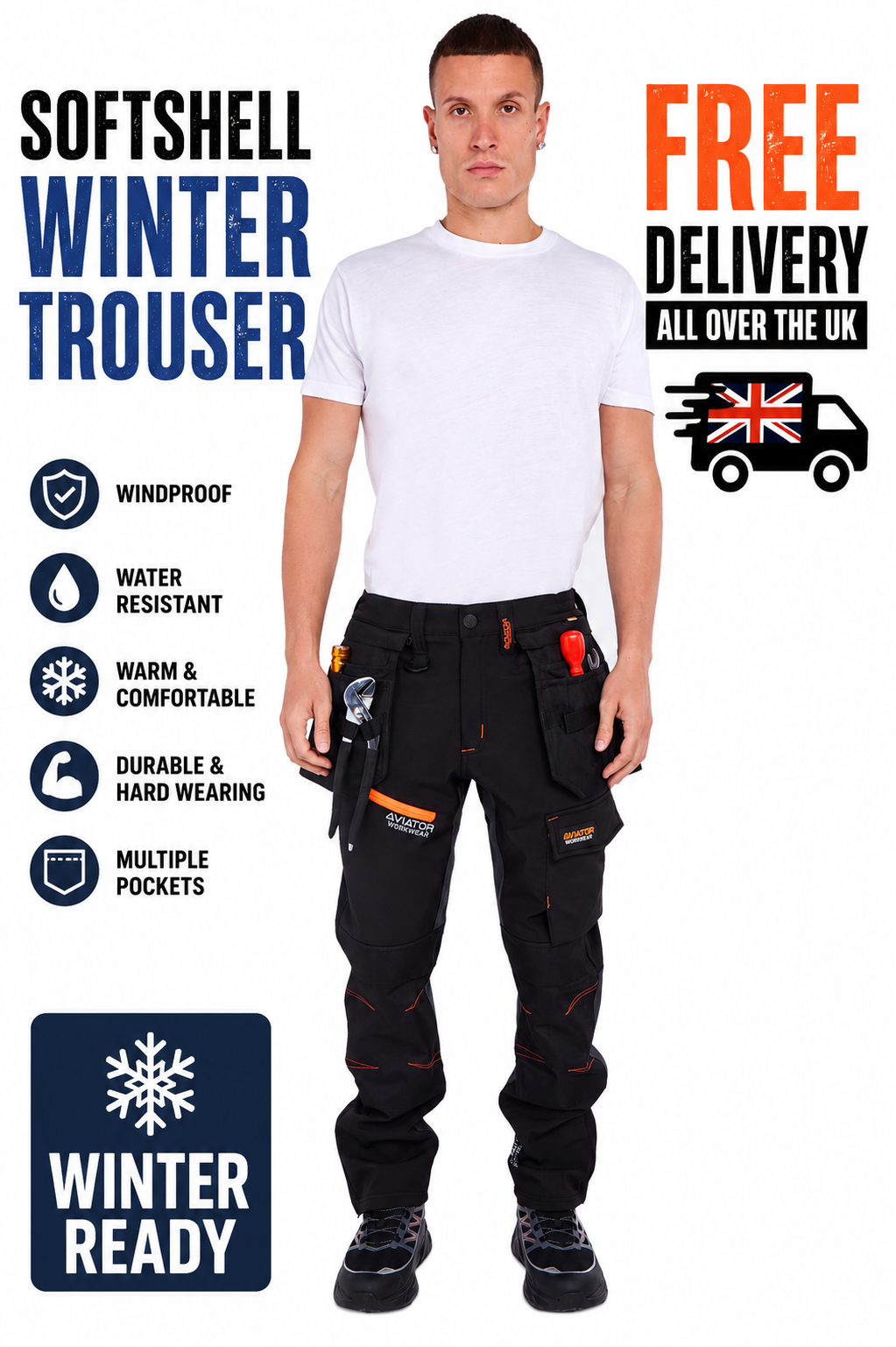 Professional Tactical Threads Strategic Men's Softshell cargo Workwear Trousers - Black