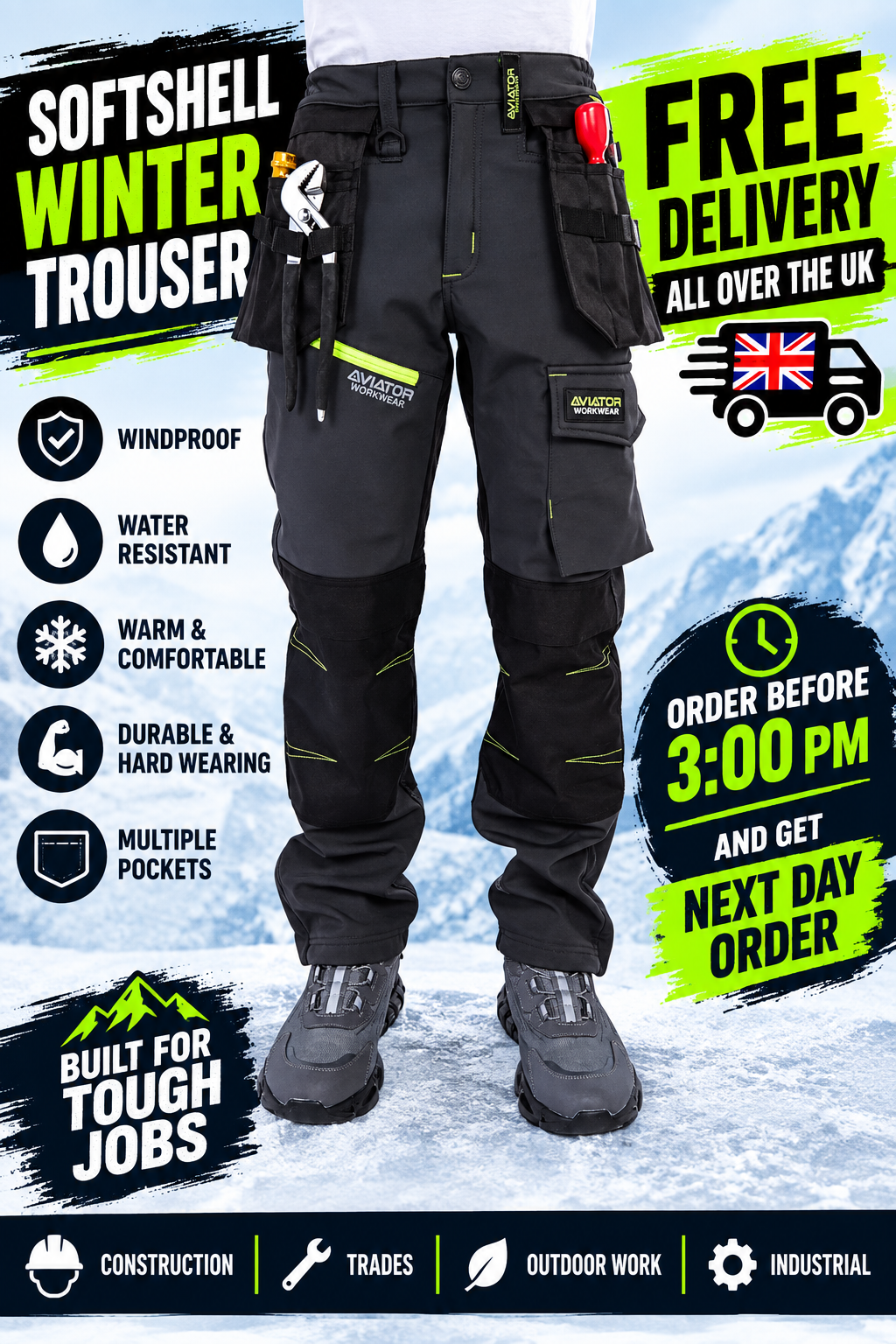 Professional Tactical Threads Strategic Men's Softshell cargo Workwear Trousers - Gray AV-62