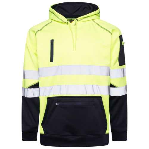 High Vis 3 Pockets 5 thread Pullover Hoodies - Yellow/Navy