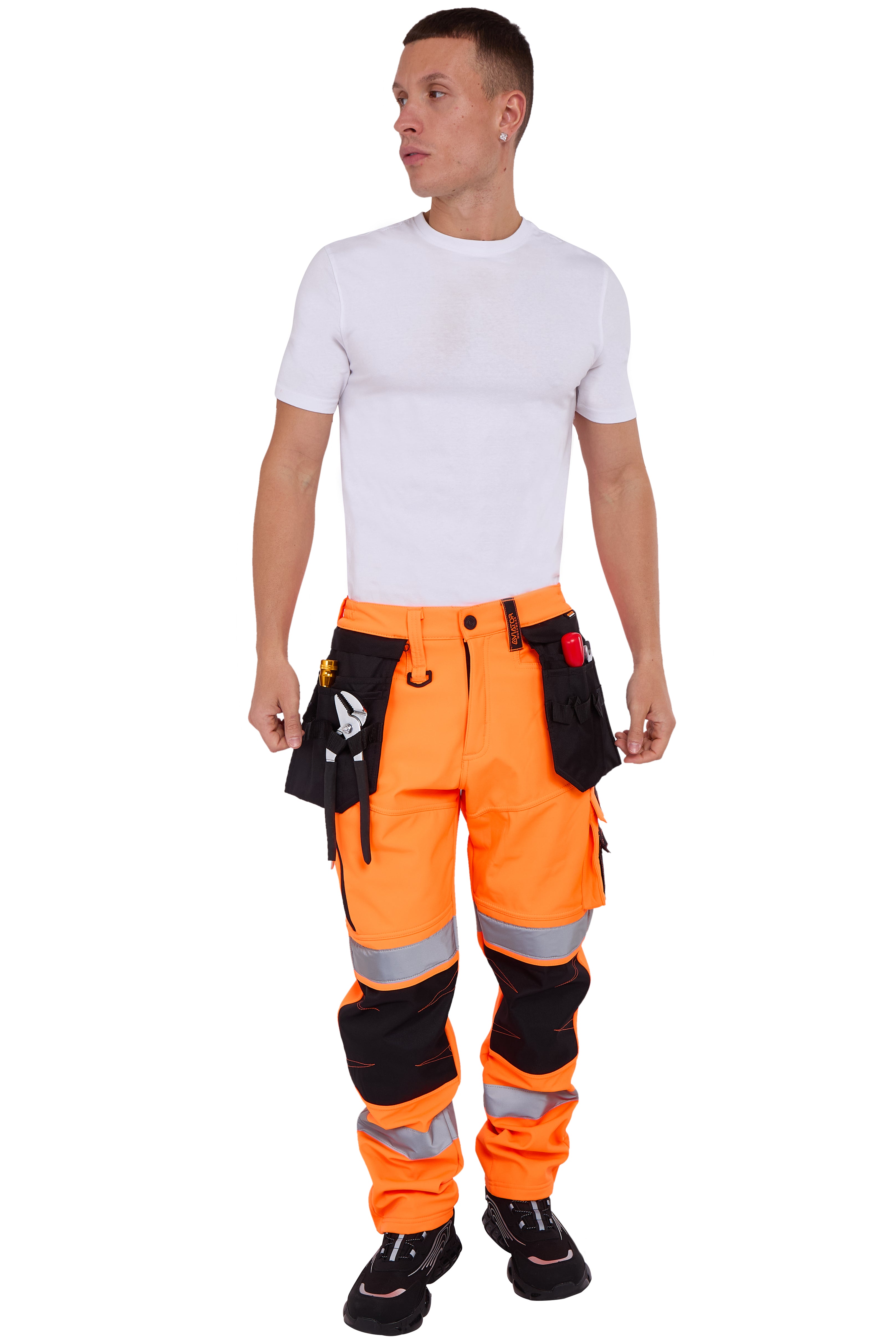 Men's Waterproof Hi vis Softshell Cargo Trouser Orange Av-59