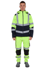 Load image into Gallery viewer, High Vis Softshell waterproof Jacket Yellow/Navy Av-40
