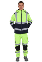Load image into Gallery viewer, High Vis Softshell waterproof Jacket Yellow/Navy Av-40
