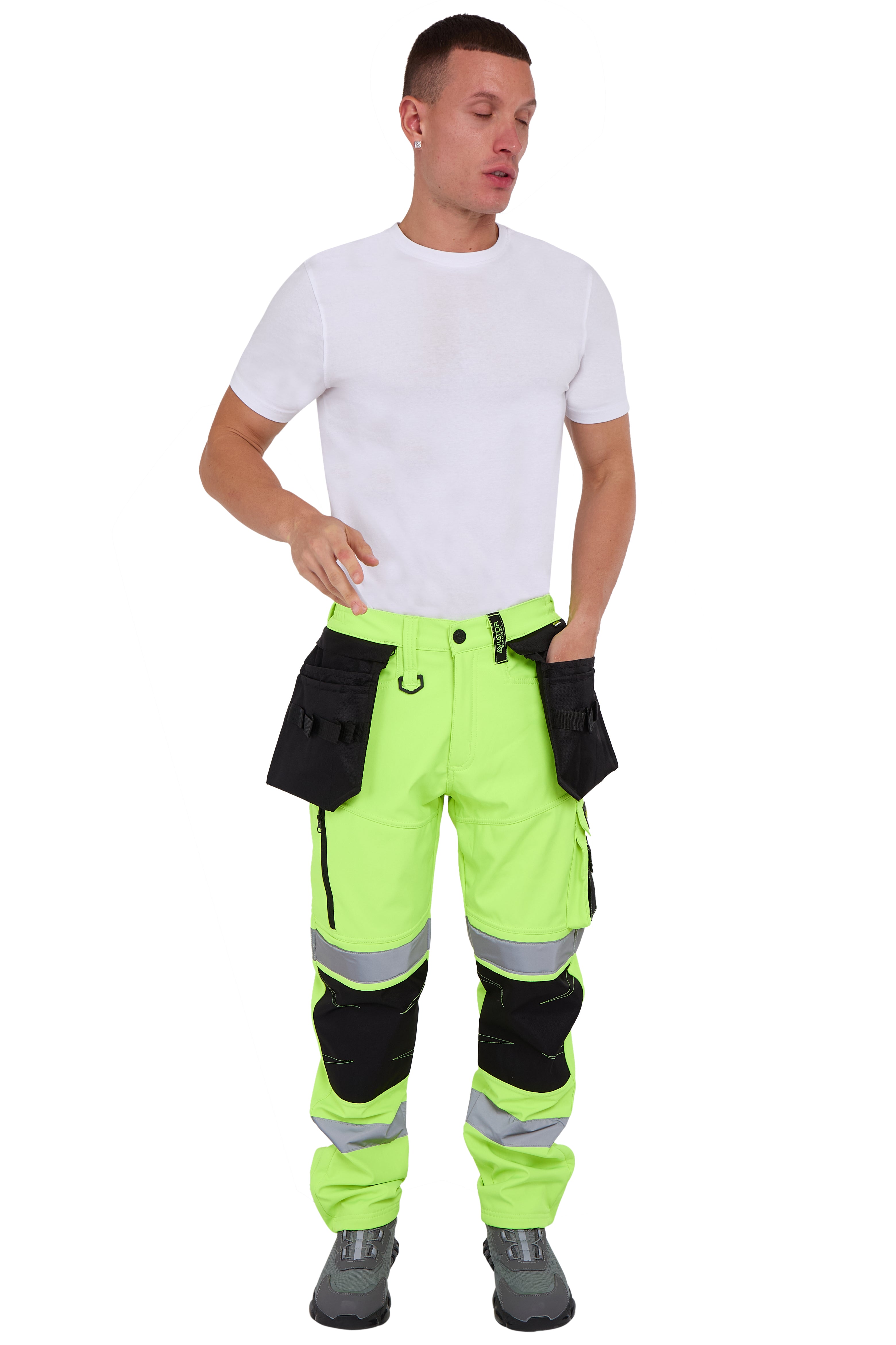 Men's Waterproof Hi vis Softshell Cargo Trouser Yellow AV-59