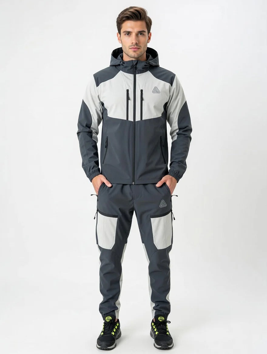 Aviator London Men's Performance Hooded Tracksuit – Athletic Training Set Silver/Black
