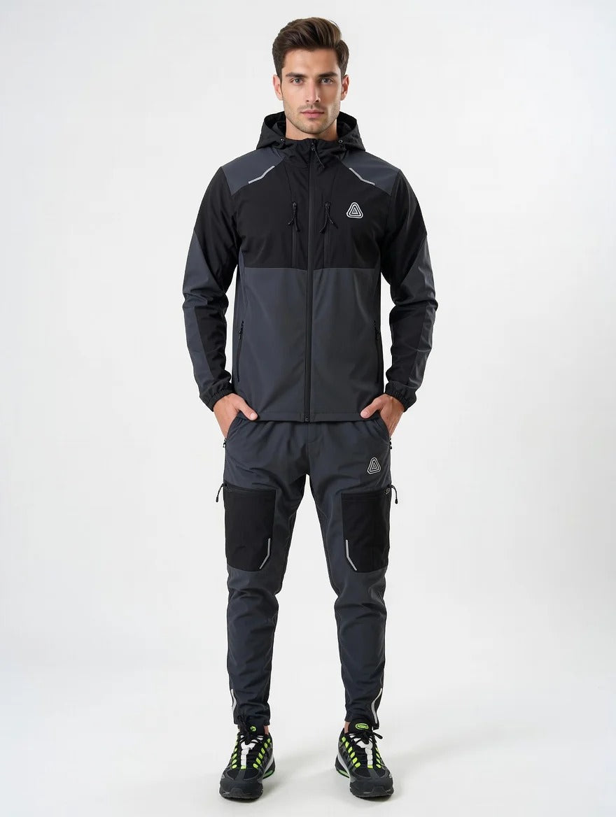 Aviator London Men's Performance Hooded Tracksuit – Athletic Training Set Grey/Black