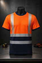 Load image into Gallery viewer, Mens Heat Print Hi Vis T-Shirt Orange/Navy AV-002
