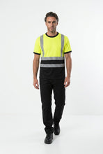 Load image into Gallery viewer, Mens Heat  Print hi vis T-Shirt Yellow/Navy AV-002
