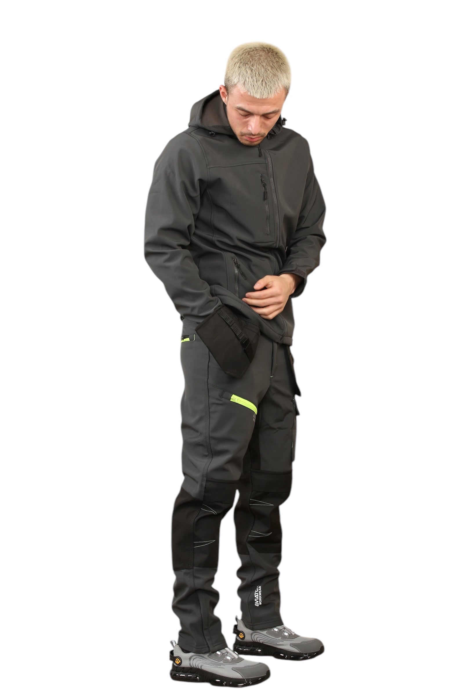 Men's Waterproof  Softshell Jackets Removeable Hoodie with Zip Pockets