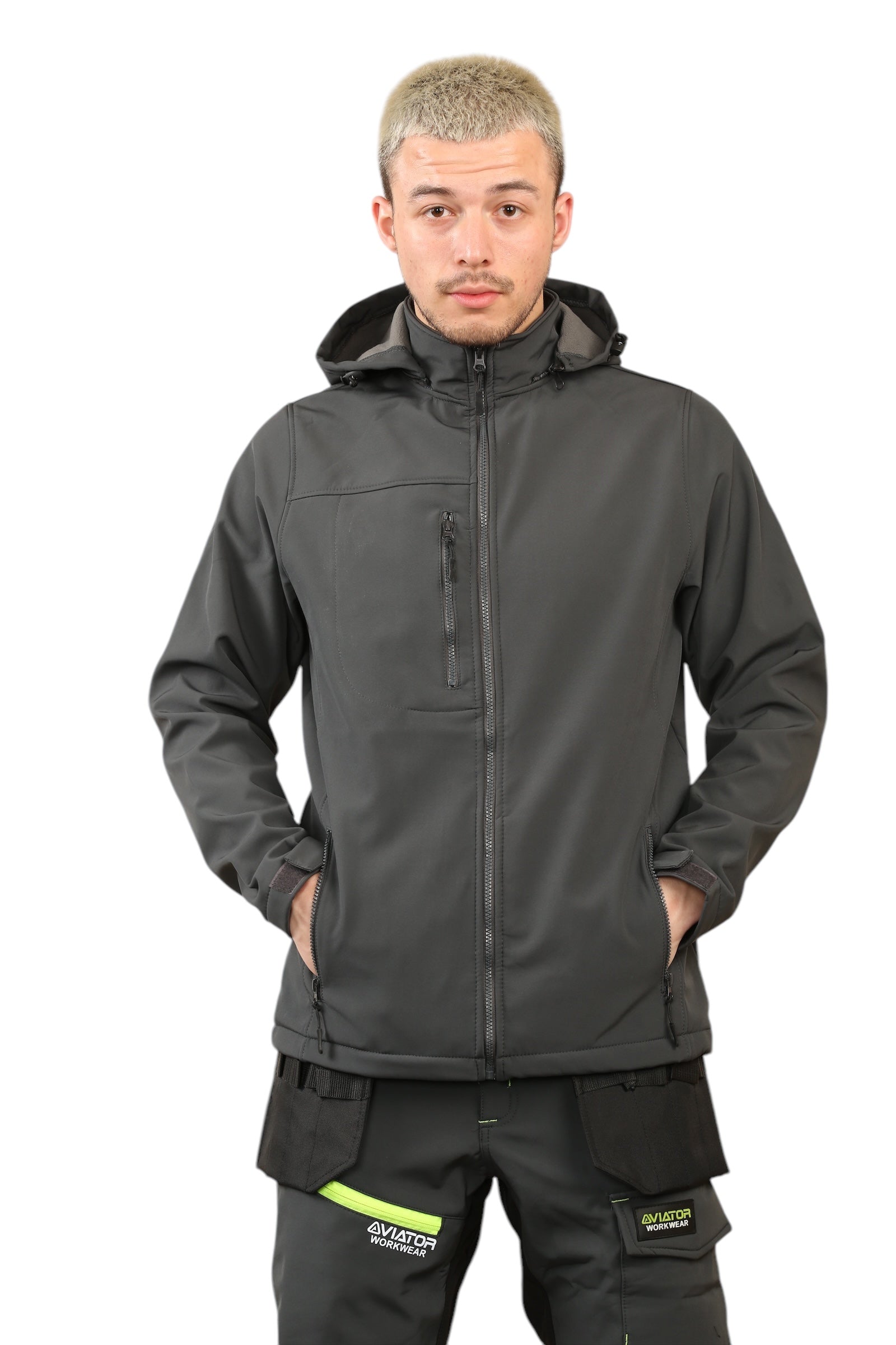 Men's Waterproof  Softshell Jackets Removeable Hoodie with Zip Pockets