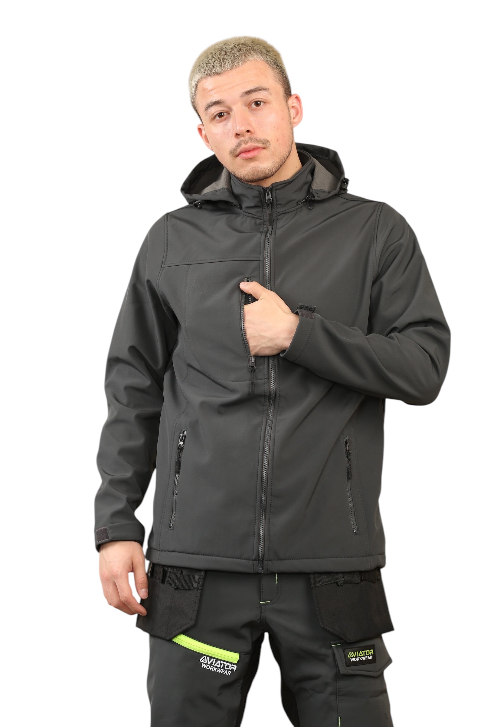 Men's Waterproof  Softshell Jackets Removeable Hoodie with Zip Pockets