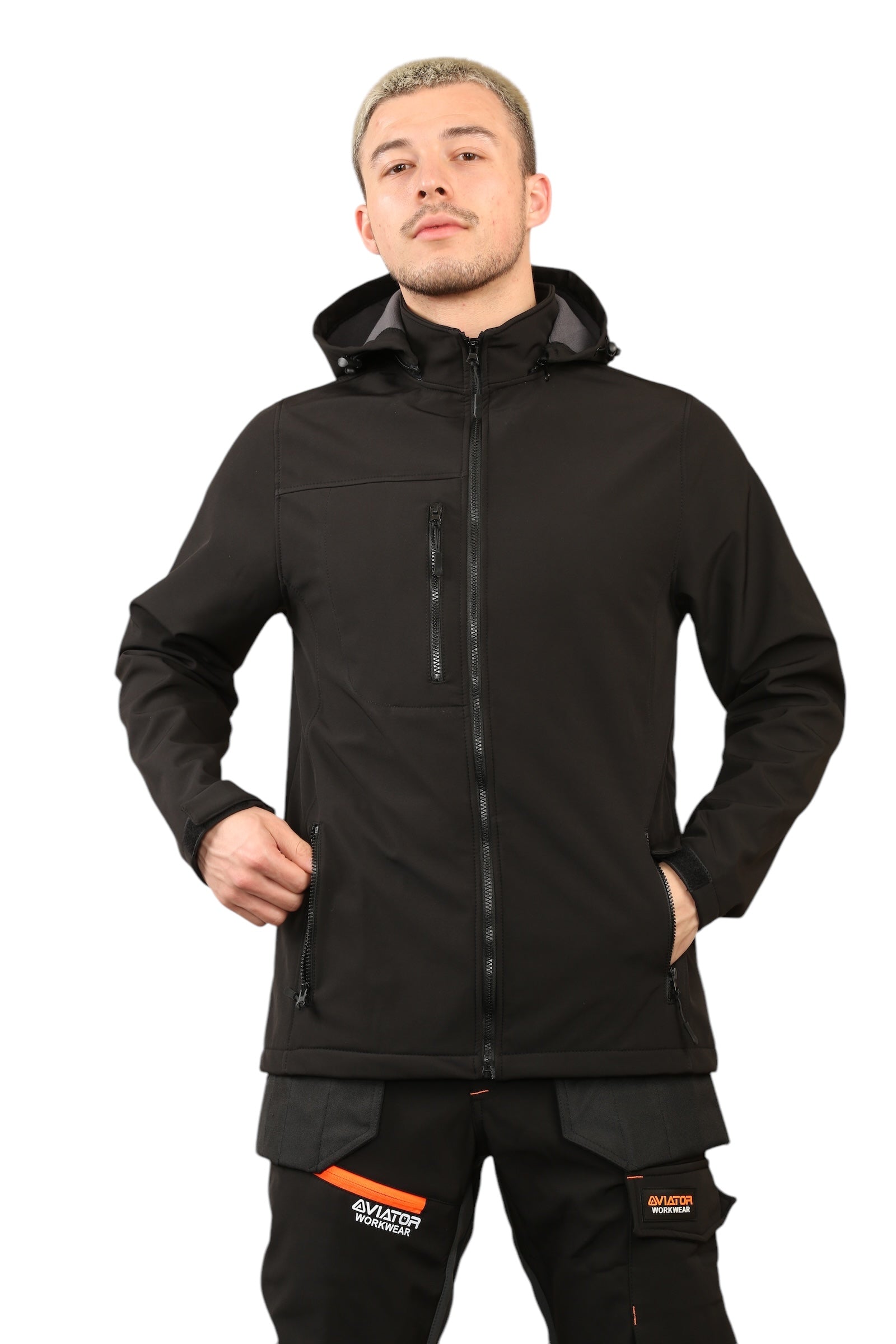 Men's Waterproof  Softshell Jackets Removeable Hoodie with Zip Pockets