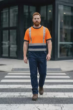 Load and play video in Gallery viewer, Mens Heat Print Hi Vis T-Shirt Orange/Navy AV-002

