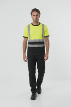 Load and play video in Gallery viewer, Mens Heat  Print hi vis T-Shirt Yellow/Navy AV-002
