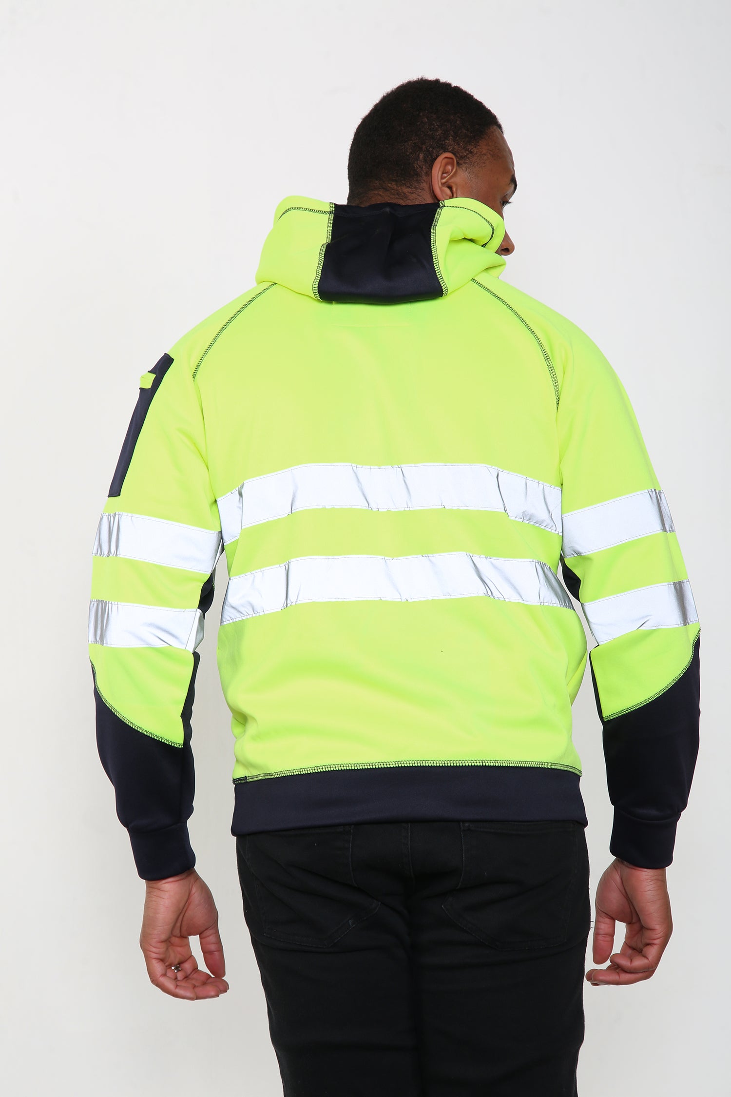 High Vis 3 Pockets 5 thread Pullover Hoodies - Yellow/Navy