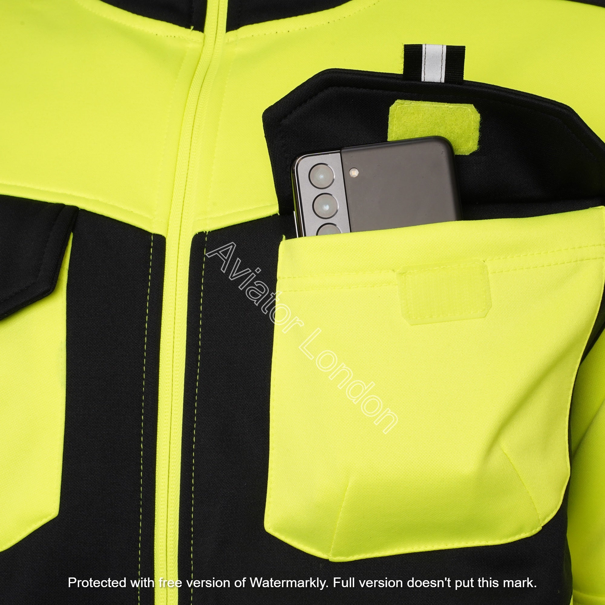 High Vis 4 Pockets Stand Collar Zipper Hoodie - Yellow/Navy