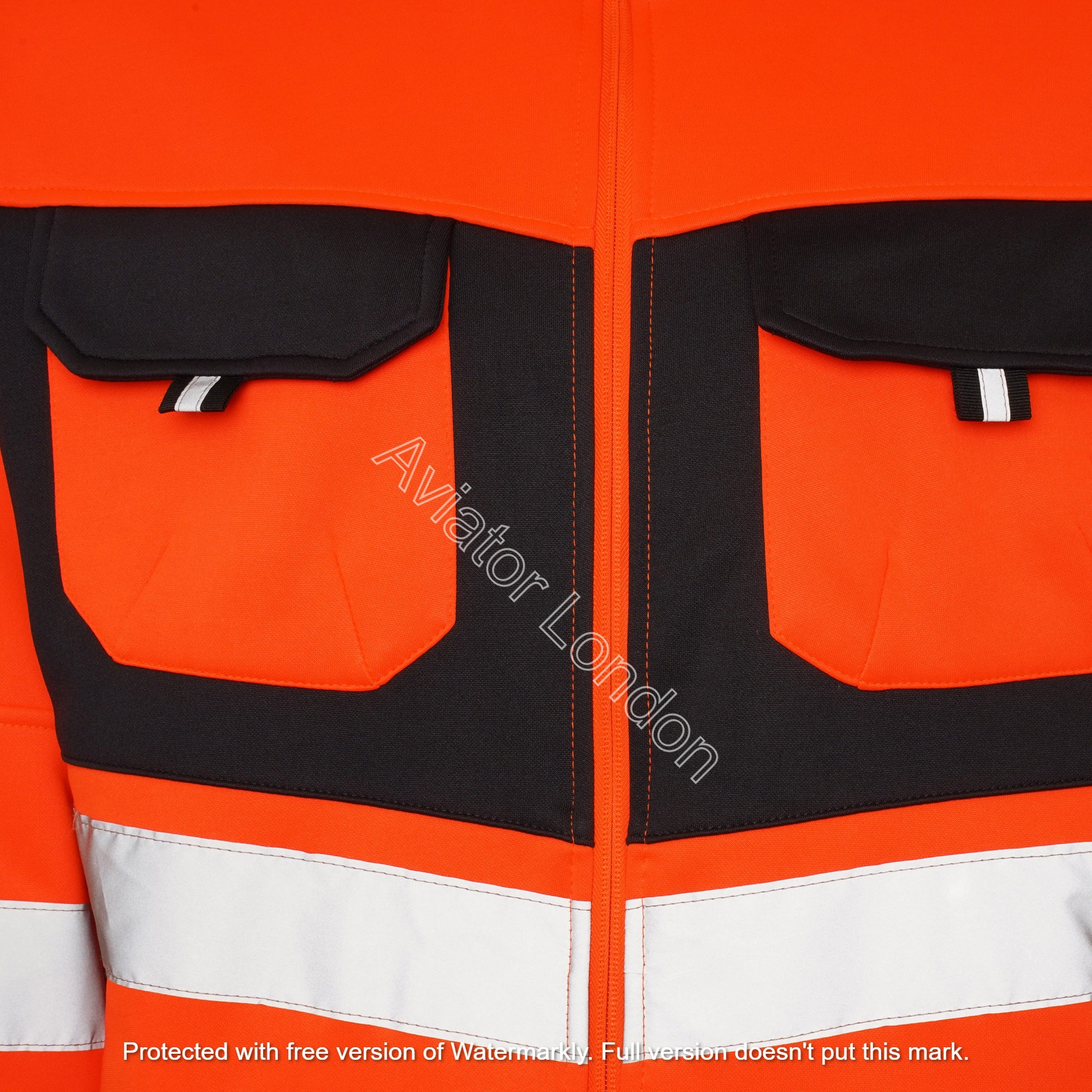 High Vis 4 Pockets Stand Collar Zipper Hoodie - Orange/Navy Success