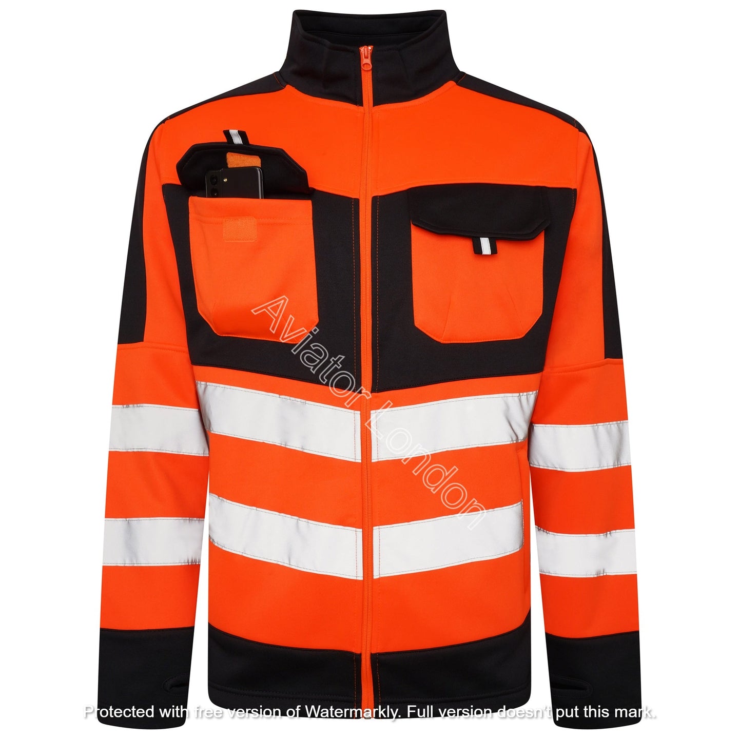 High Vis 4 Pockets Stand Collar Zipper Hoodie - Orange/Navy Success