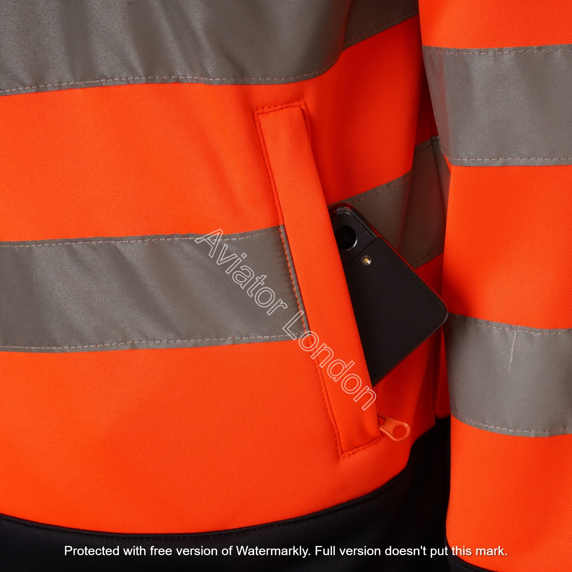 High Vis 4 Pockets Stand Collar Zipper Hoodie - Orange/Navy Success