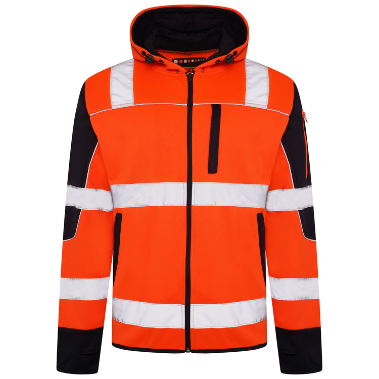 High Vis 4 Pockets Zipper Hoodie - Orange/Navy