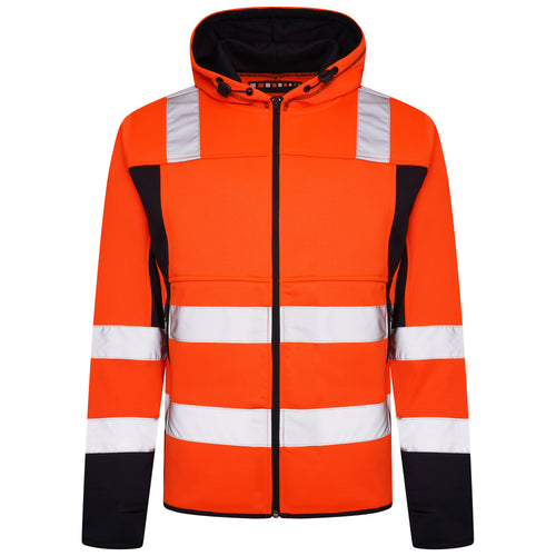 High Vis 2 Long Pockets Zipper Hoodie -Orange/Navy