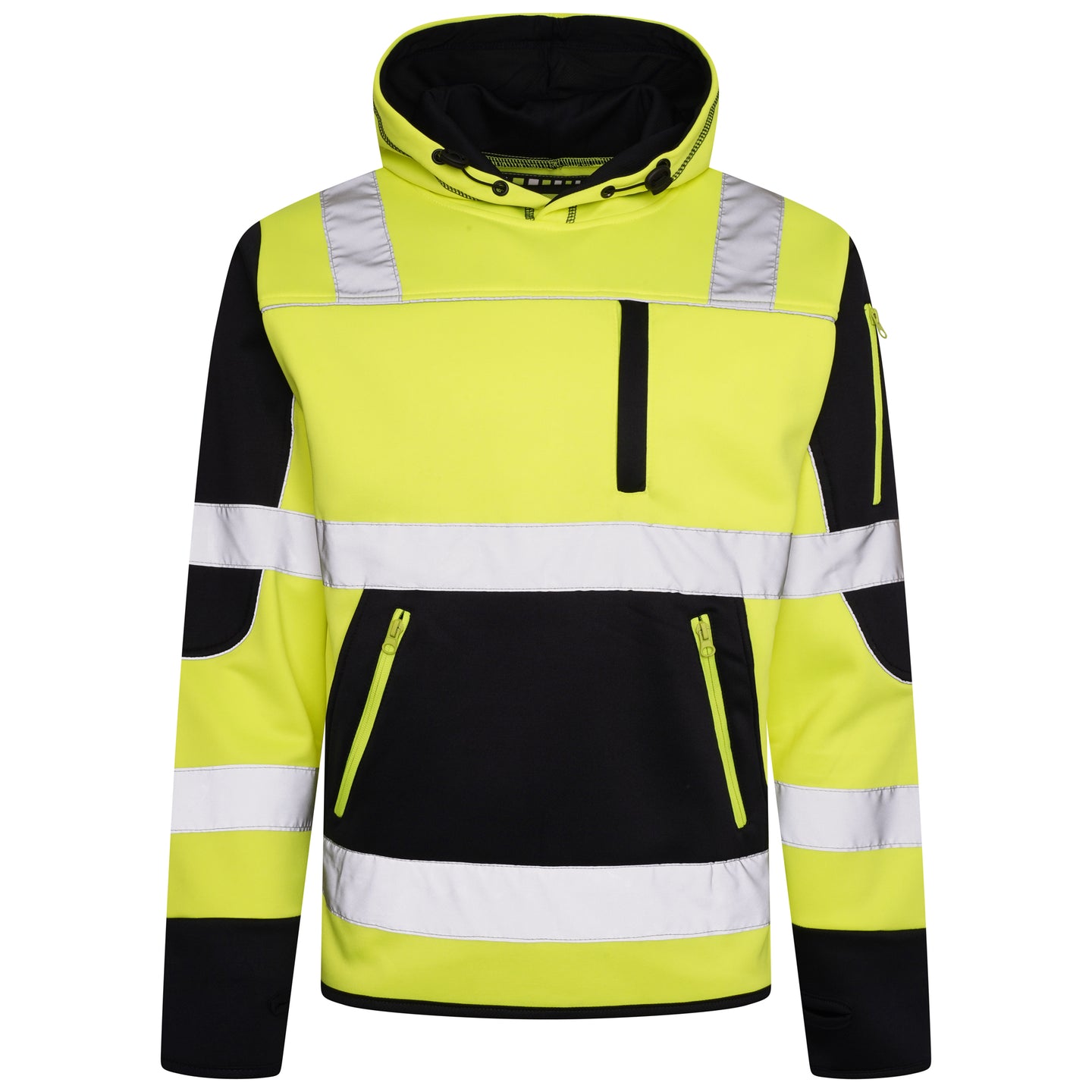 High Vis 4 Pockets Pullover Hoodie - Yellow/Navy