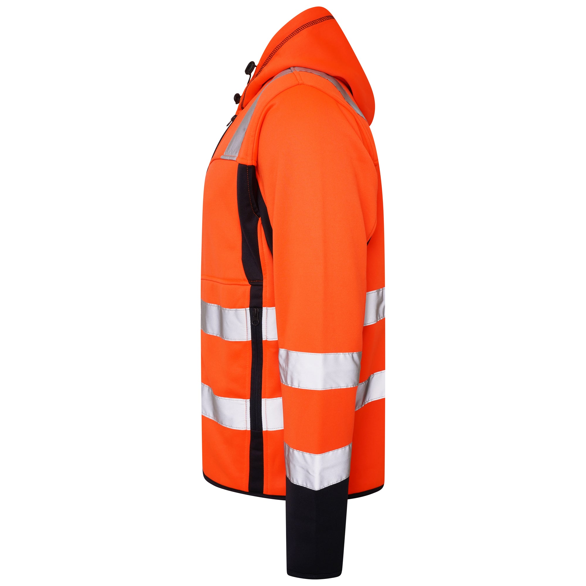 High Vis 2 Long Pockets Zipper Hoodie -Orange/Navy