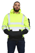 Load image into Gallery viewer, Aviator London Hi Vis Hoodie High Vis 3 Zip Pockets Pullover Hoodies - Yellow/Navy
