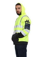 Load image into Gallery viewer, Aviator London Hi Vis Hoodie High Vis 3 Zip Pockets Pullover Hoodies - Yellow/Navy
