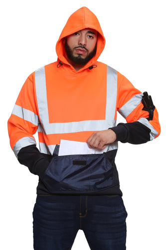 Aviator London Hi Vis Hoodie Small / Orange/Navy High Vis 3 Flap Pockets Pullover Hoodie - Orange/Navy