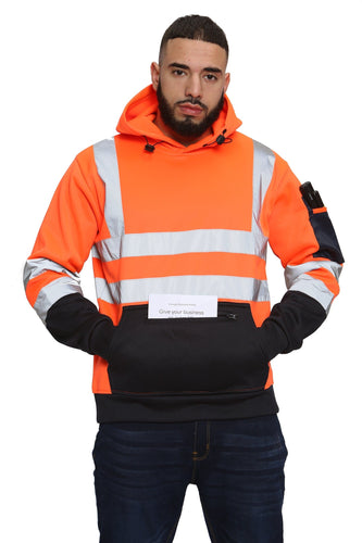 Aviator London Hi Vis Hoodie Small / Orange/Navy High Vis 3 Zip Pockets Pullover Hoodies - Orange/Navy